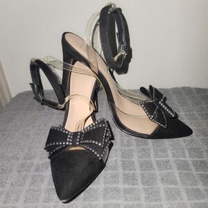 Kyrief Black/vinyl front studded bow high heel